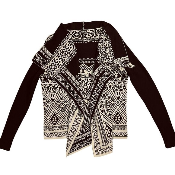 Lucky Brand Women Black / Beige Waterfall Wrap Open Cardigan Sweater Size Large - Picture 13 of 13